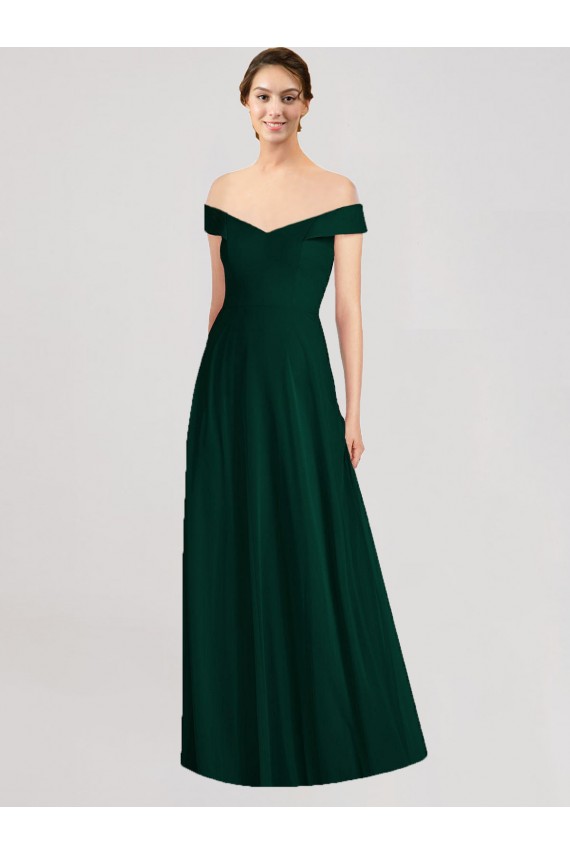 Soft Chiffon Long Off the Shoulder Ever Green A-Line Formal Dress / Bridesmaid Dress Plymouth