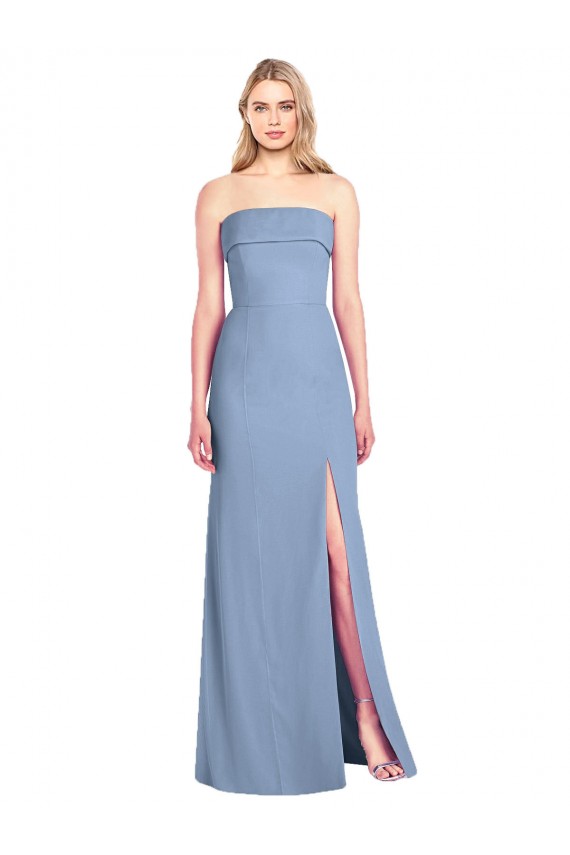 Soft Chiffon Long Strapless Dusty Blue Trumpet Bridesmaid Dress Plymouth