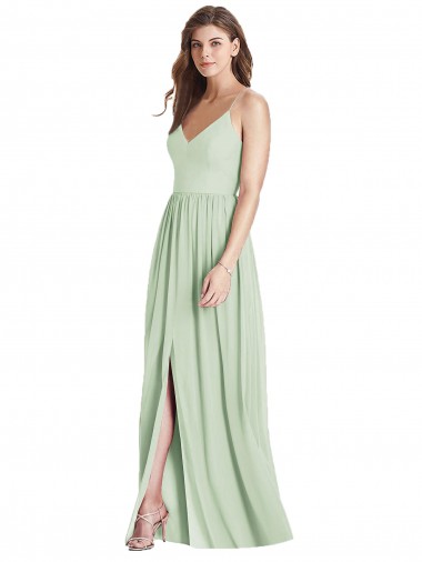 Soft Chiffon Criss Cross Back Long Spaghetti Straps A-Line Semi Formal Evening Dress / Bridesmaid Dress Plymouth
