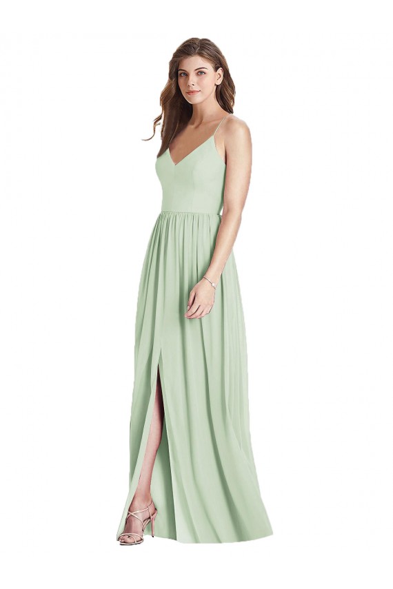 Soft Chiffon Criss Cross Back Long Spaghetti Straps A-Line Semi Formal Evening Dress / Bridesmaid Dress Plymouth