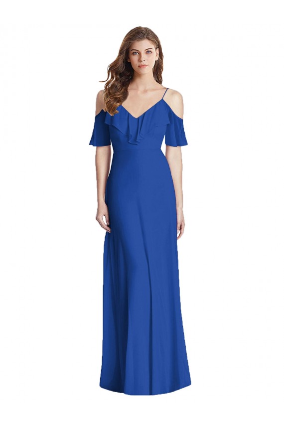 Soft Chiffon V-Back Long Spaghetti Straps Trumpet Semi Formal Evening Dress / Bridesmaid Dress Plymouth