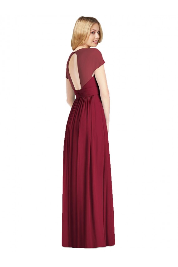 Soft Chiffon Open Back Long V-Neck Dark Navy Trumpet Bridesmaid Dress Plymouth