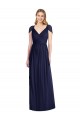 Soft Chiffon Open Back Long V-Neck Dark Navy Trumpet Bridesmaid Dress Plymouth