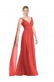 Soft Chiffon Low Back Long V-Neck Firecracker A-Line Bridesmaid Dress Plymouth