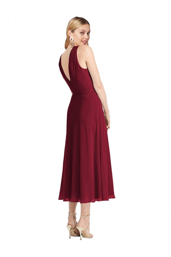 Soft Chiffon V-Back Tea length Halter Neck A-Line Prom Dress / Bridesmaid Dress Plymouth