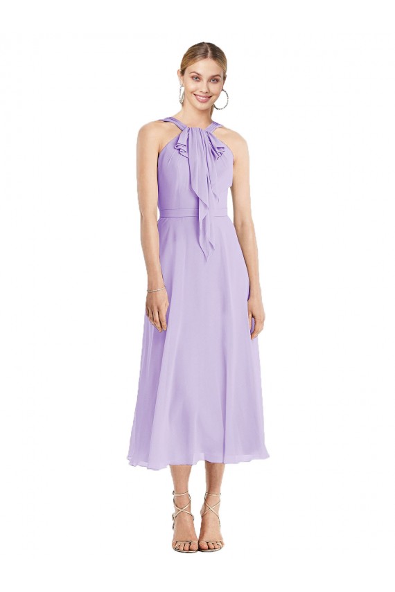 Soft Chiffon V-Back Tea length Halter Neck A-Line Prom Dress / Bridesmaid Dress Plymouth