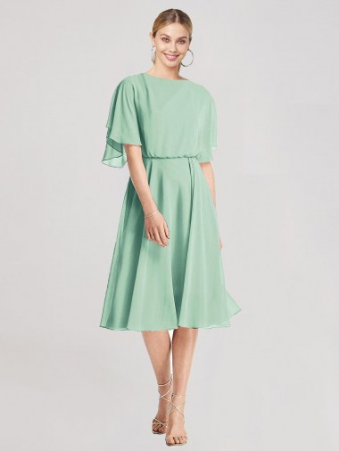 Soft Chiffon Open Back Knee Length A-Line Bridesmaid Dress Plymouth