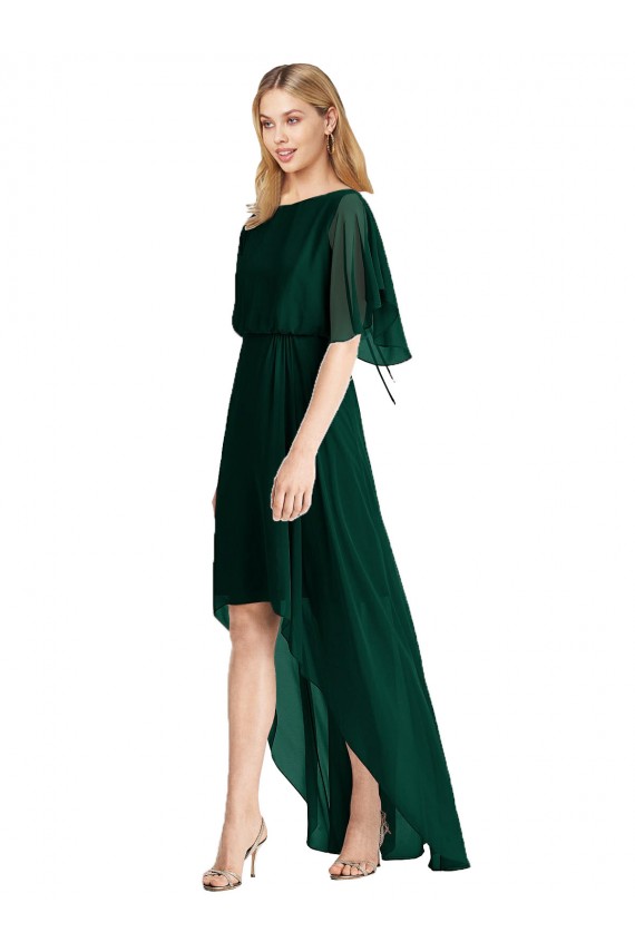 Soft Chiffon Open Back Round Neck A-Line High Low Bridesmaid Dress Plymouth