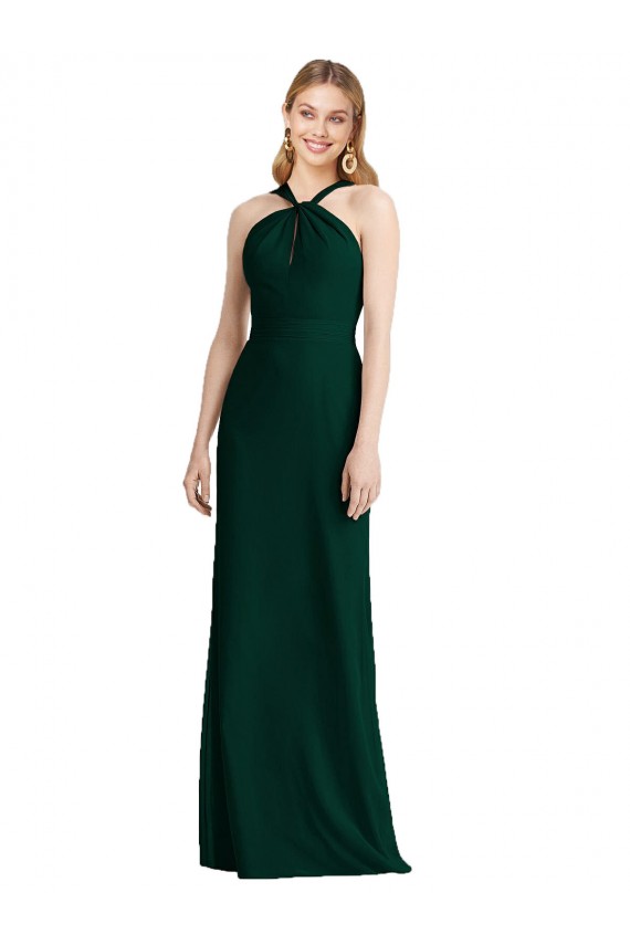 Soft Chiffon Long Halter Neck Ever Green Trumpet Bridesmaid Dress Plymouth