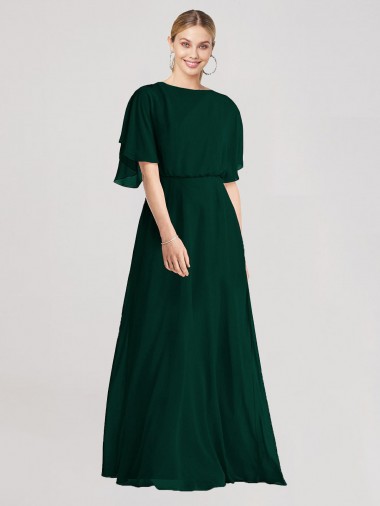 Soft Chiffon Open Back Long Round Neck A-Line Bridesmaid Dress Plymouth