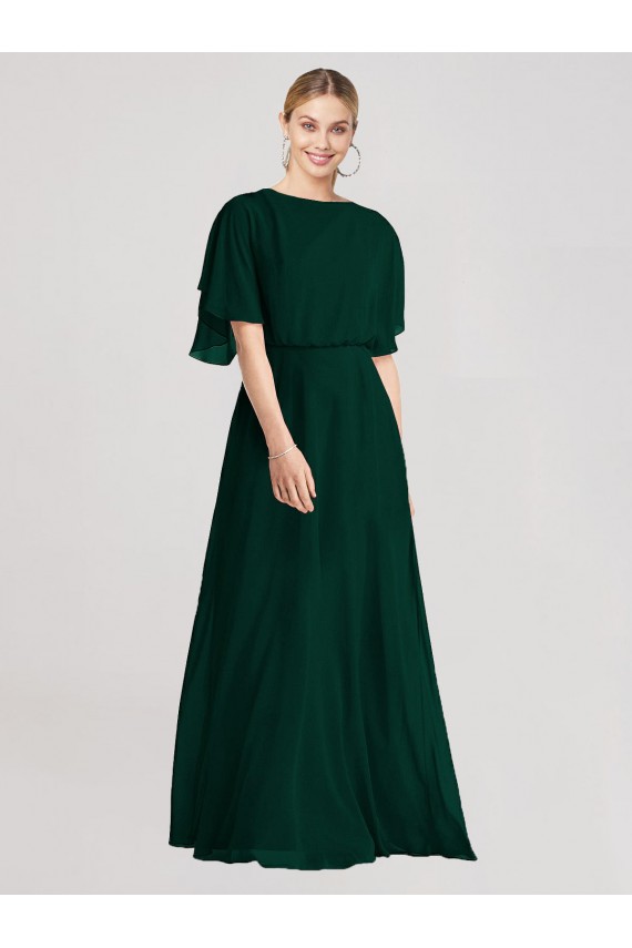 Soft Chiffon Open Back Long Round Neck A-Line Bridesmaid Dress Plymouth