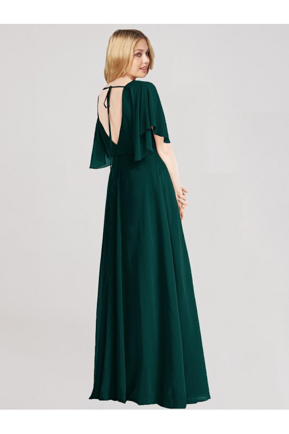 Soft Chiffon Open Back Long Round Neck A-Line Bridesmaid Dress Plymouth