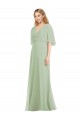 Soft Chiffon Long V-Neck Smoke Green Trumpet Bridesmaid Dress Plymouth