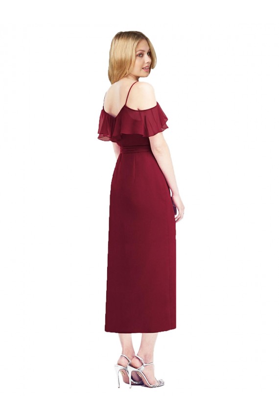 Soft Chiffon Cocktail Length Spaghetti Straps Trumpet High Low Bridesmaid Dress Plymouth