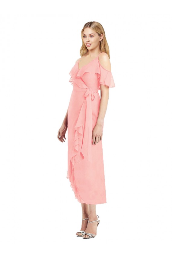 Soft Chiffon Cocktail Length Spaghetti Straps Trumpet High Low Bridesmaid Dress Plymouth