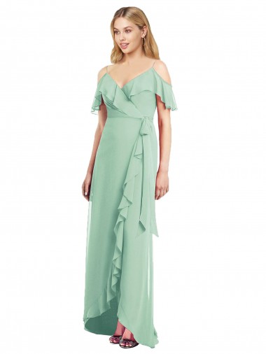 Soft Chiffon Long Spaghetti Straps Trumpet High Low Bridesmaid Dress Plymouth