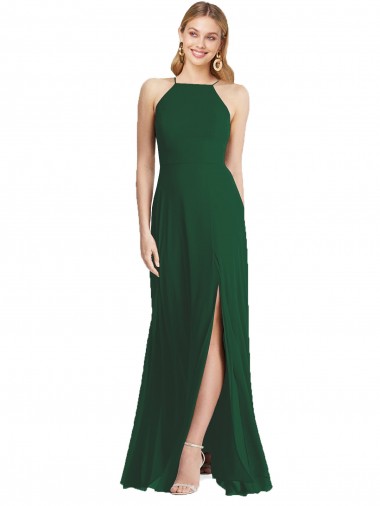 Soft Chiffon Long Spaghetti Straps Dark Green A-Line Semi Formal Evening Dress / Bridesmaid Dress Plymouth