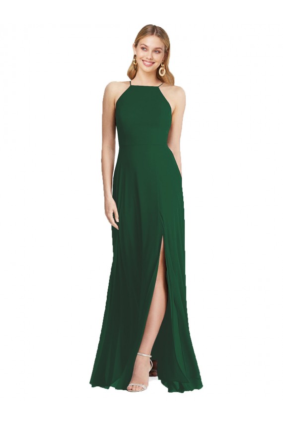 Soft Chiffon Long Spaghetti Straps Dark Green A-Line Semi Formal Evening Dress / Bridesmaid Dress Plymouth