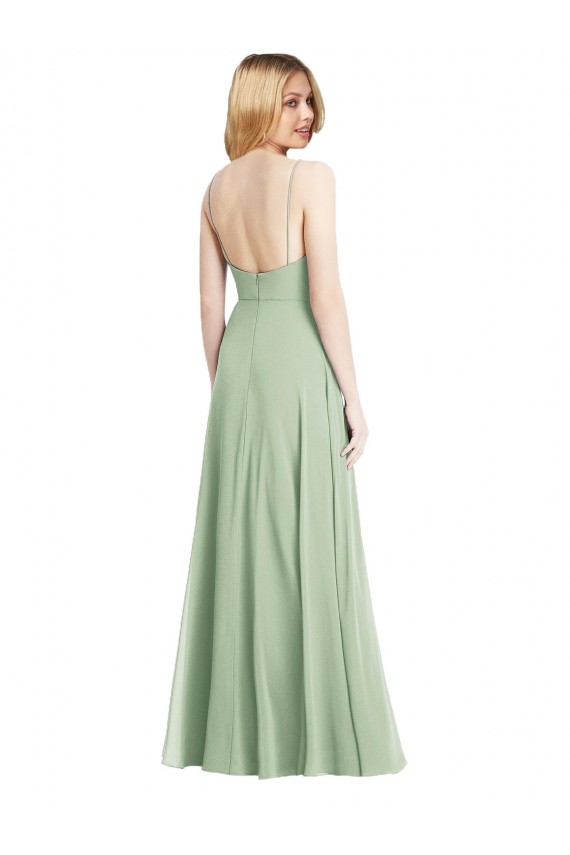 Soft Chiffon Low Back Long Spaghetti Straps Trumpet Formal Evening Gown / Bridesmaid Dress Plymouth