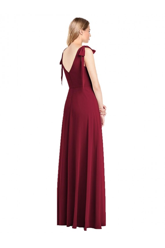 Soft Chiffon V-Back Long V-Neck Coral Trumpet Bridesmaid Dress Plymouth