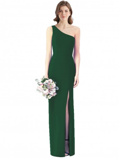 Soft Chiffon Long One Shoulder Dark Green Trumpet Bridesmaid Dress Plymouth