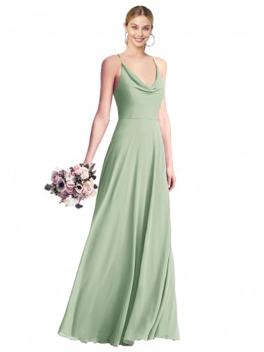 Chiffon V-Back Long Spaghetti Straps A-Line Bridesmaid Dress / Evening Dress Plymouth