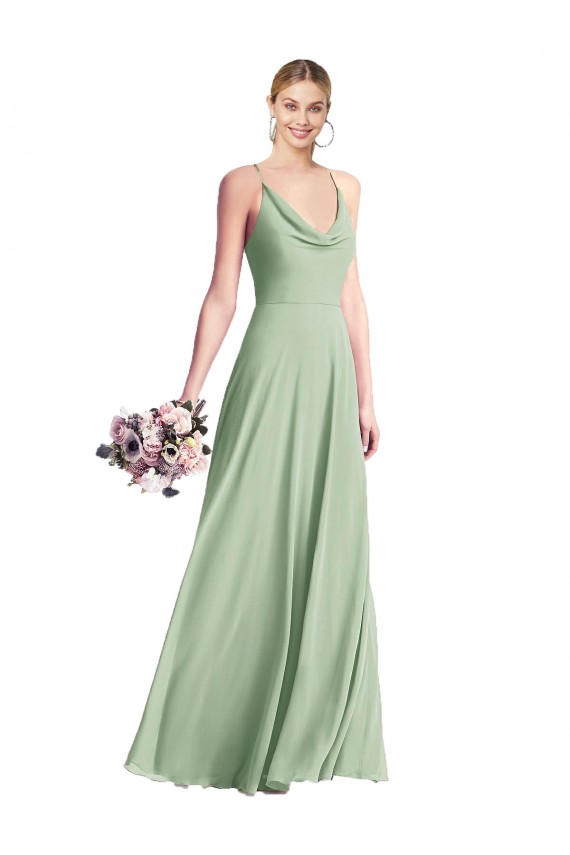 Chiffon V-Back Long Spaghetti Straps A-Line Bridesmaid Dress / Evening Dress Plymouth