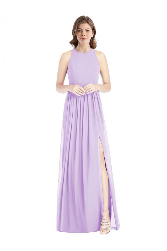 Soft Chiffon Long Halter Neck Lilac A-Line Bridesmaid Dress Plymouth
