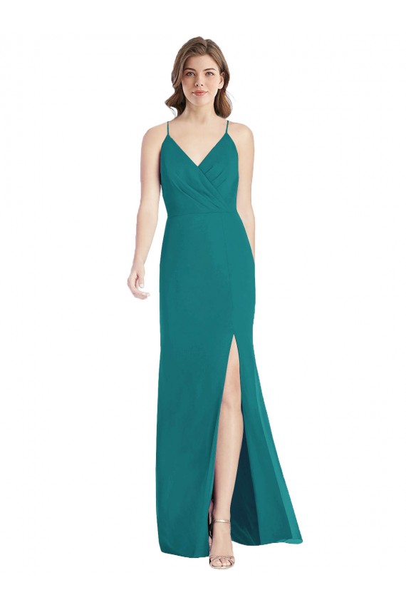 Soft Chiffon Criss Cross Back Long Spaghetti Straps Mermaid Bridesmaid Dress Plymouth
