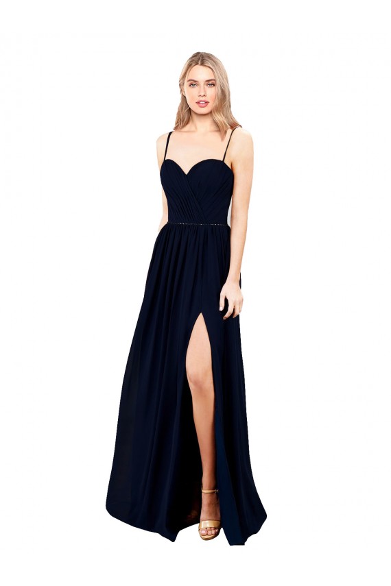 Soft Chiffon Long Spaghetti Straps Dark Navy A-Line Formal Evening Gown / Bridesmaid Dress Plymouth