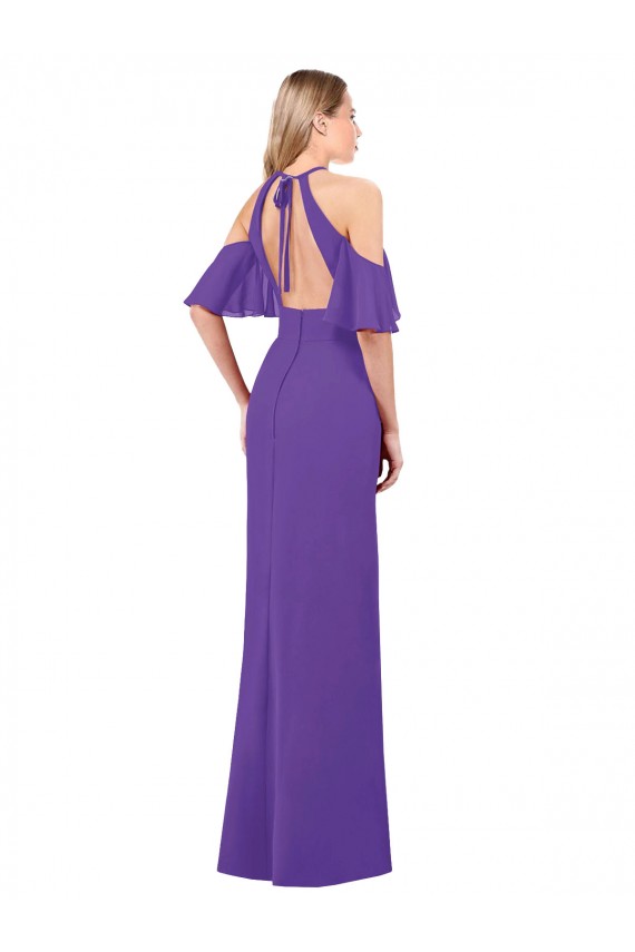 Soft Chiffon Open Back Long Halter Neck Purple A-Line Bridesmaid Dress Plymouth