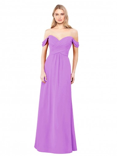 Soft Chiffon Long Off the Shoulder Violet A-Line Bridesmaid Dress Plymouth
