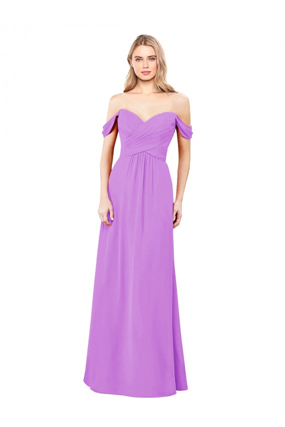 Soft Chiffon Long Off the Shoulder Violet A-Line Bridesmaid Dress Plymouth