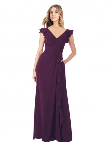 Soft Chiffon Long V-Neck Grape A-Line Formal Dress / Bridesmaid Dress Plymouth