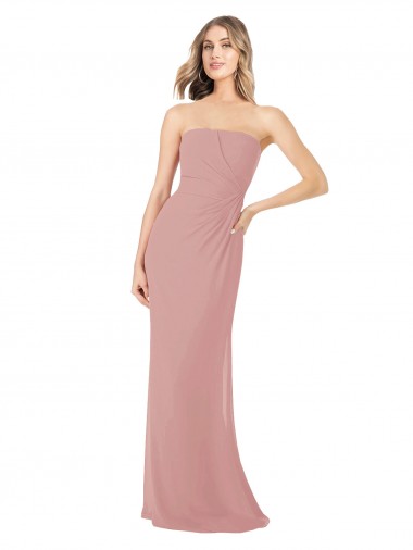 Soft Chiffon Long Strapless Dusty Pink Sheath Bridesmaid Dress Plymouth