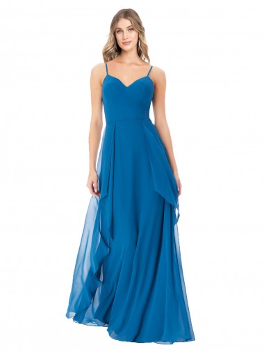 Soft Chiffon Long Spaghetti Straps Peacock Blue A-Line Bridesmaid Dress Plymouth