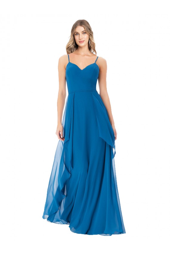 Soft Chiffon Long Spaghetti Straps Peacock Blue A-Line Bridesmaid Dress Plymouth