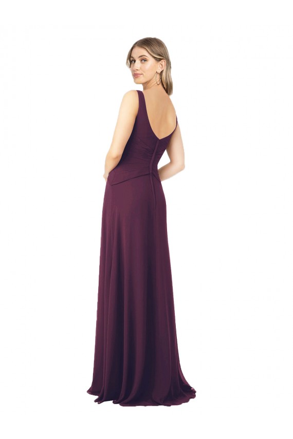 Chiffon Long Floor Length V-Neck Grape A-Line Bridesmaid Dress Plymouth