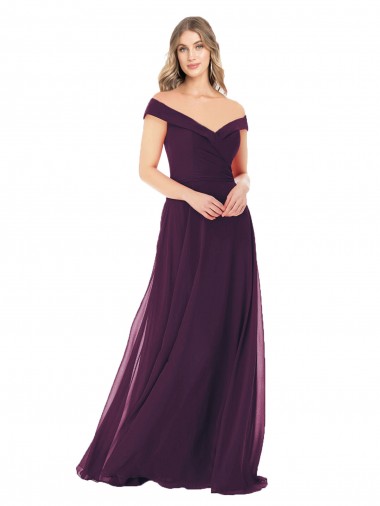 Soft Chiffon Long Off the Shoulder Grape A-Line Bridal Party Dress Plymouth