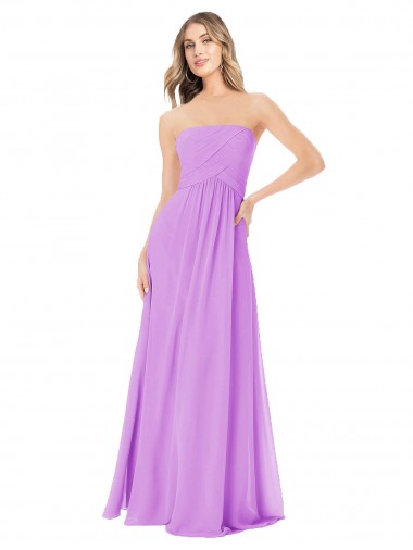 Soft Chiffon Long Strapless Violet A-Line Bridesmaid Dress Plymouth