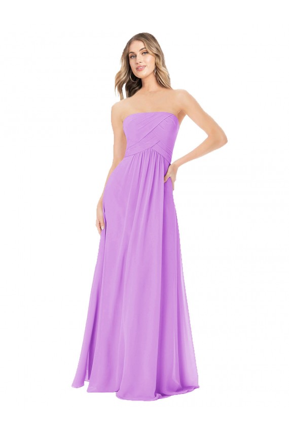Soft Chiffon Long Strapless Violet A-Line Bridesmaid Dress Plymouth