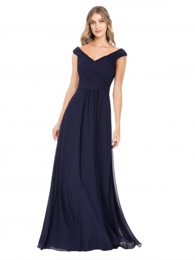 Soft Chiffon Long Off the Shoulder Dark Navy A-Line Evening Dress / Bridesmaid Dress Plymouth