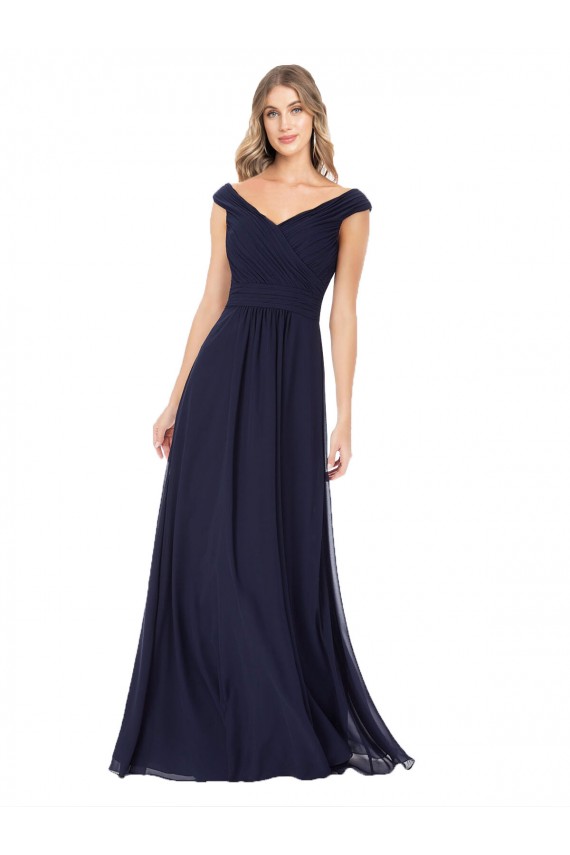 Soft Chiffon Long Off the Shoulder Dark Navy A-Line Evening Dress / Bridesmaid Dress Plymouth