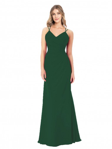 Soft Chiffon Long V-Neck Dark Green A-Line Bridesmaid Dress Plymouth