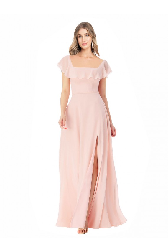Soft Chiffon Long Square Neck A-Line Formal Dress / Bridesmaid Dress Plymouth