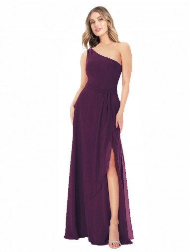 Soft Chiffon Long One Shoulder Grape A-Line Formal Dress / Bridesmaid Dress Plymouth