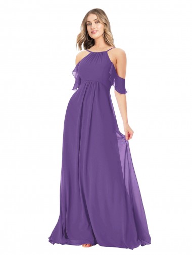 Soft Chiffon Long Off the Shoulder Plum Purple A-Line Bridesmaid Dress Plymouth