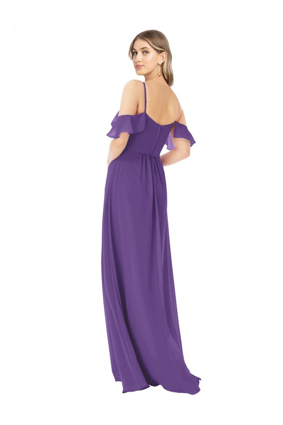 Soft Chiffon Long Off the Shoulder Plum Purple A-Line Bridesmaid Dress Plymouth