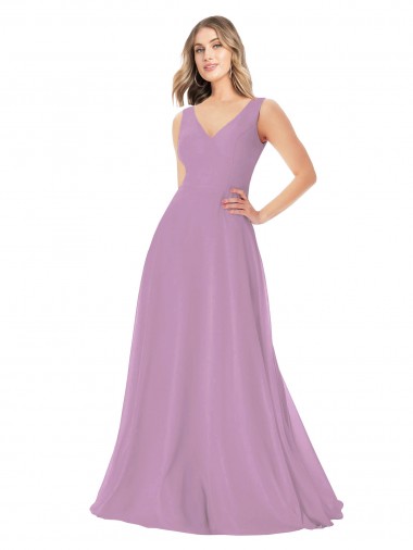 Soft Chiffon Long V-Neck A-Line Bridal Party Dress Plymouth