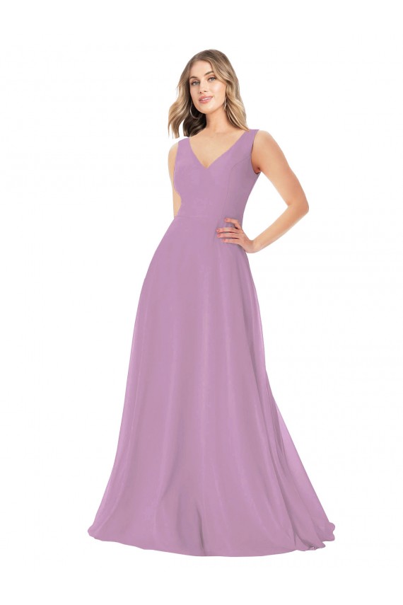 Soft Chiffon Long V-Neck A-Line Bridal Party Dress Plymouth